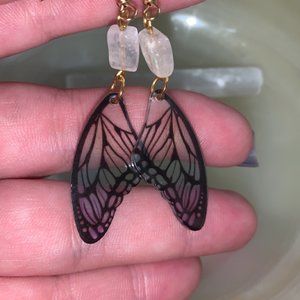 Rainbow moonstone butterfly earrings